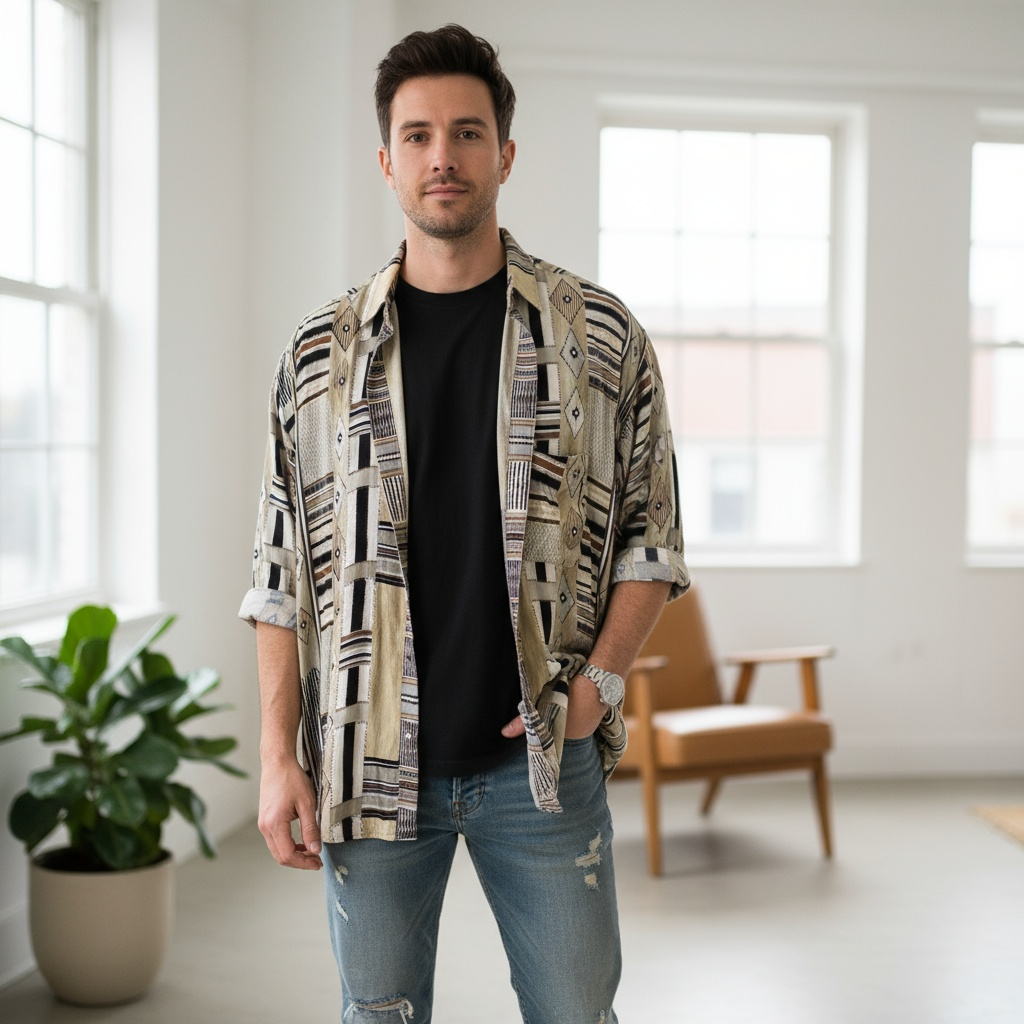 Vintage brown abstract patterned shirt size xxl