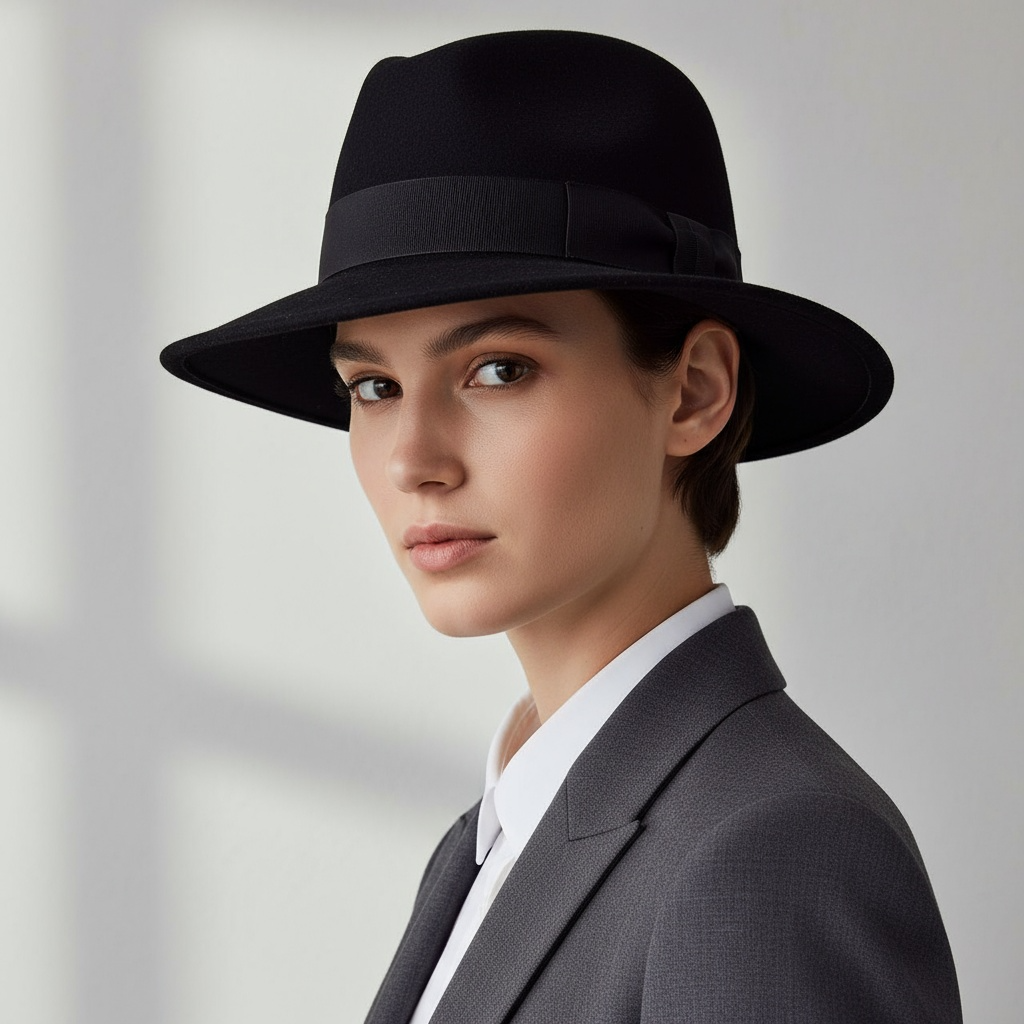 Replay Black Grey Wool Felt Fedora Hat With Adjustable Strap #wool  #sku 6808
