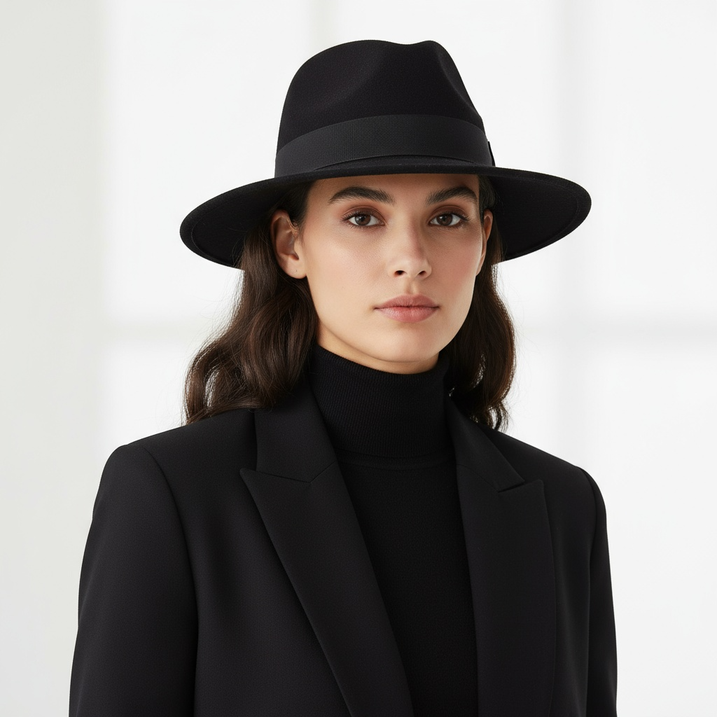 Replay Black Grey Wool Felt Fedora Hat With Adjustable Strap #wool  #sku 6808