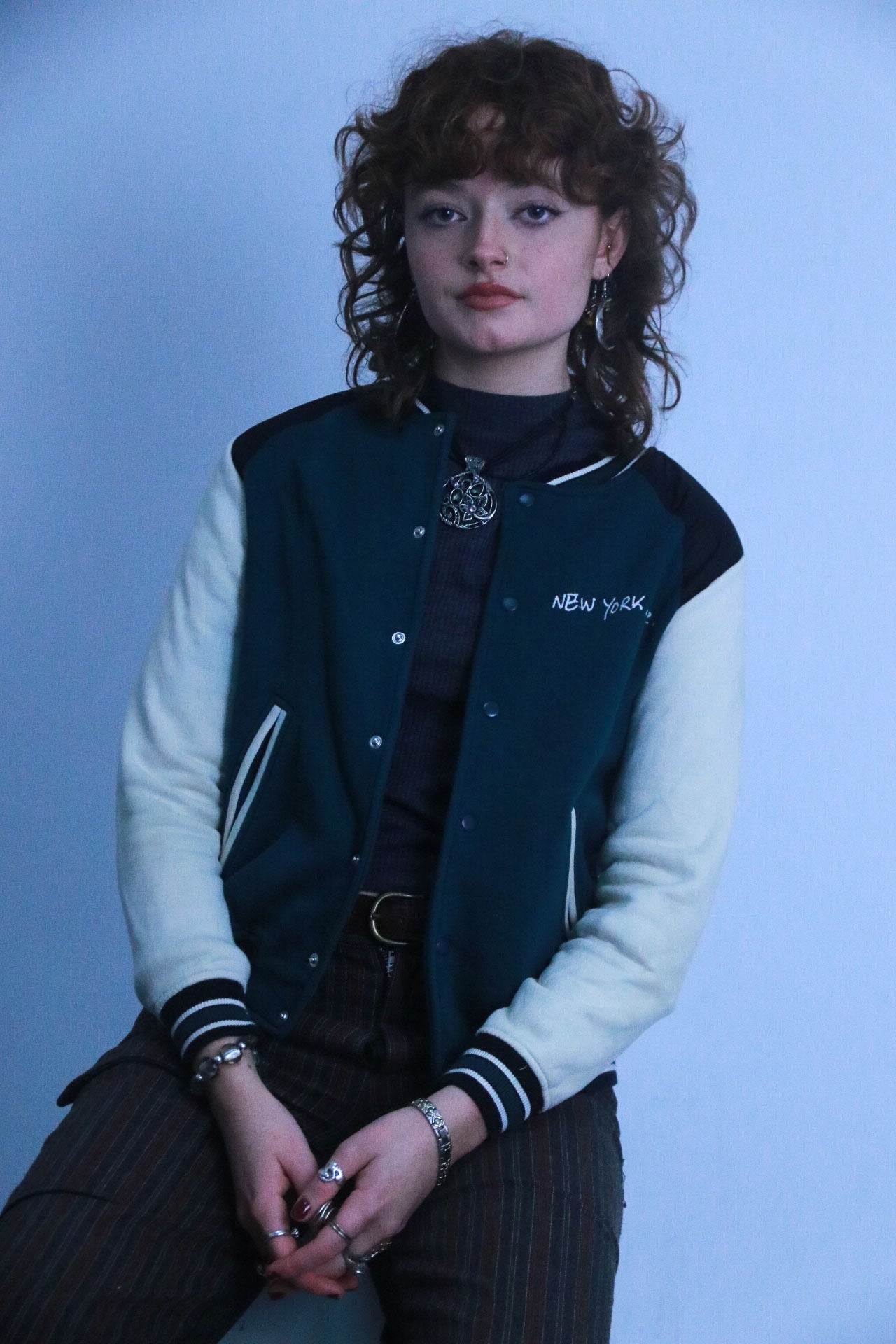 Rubynee Vintage new york white and green bomber jacket