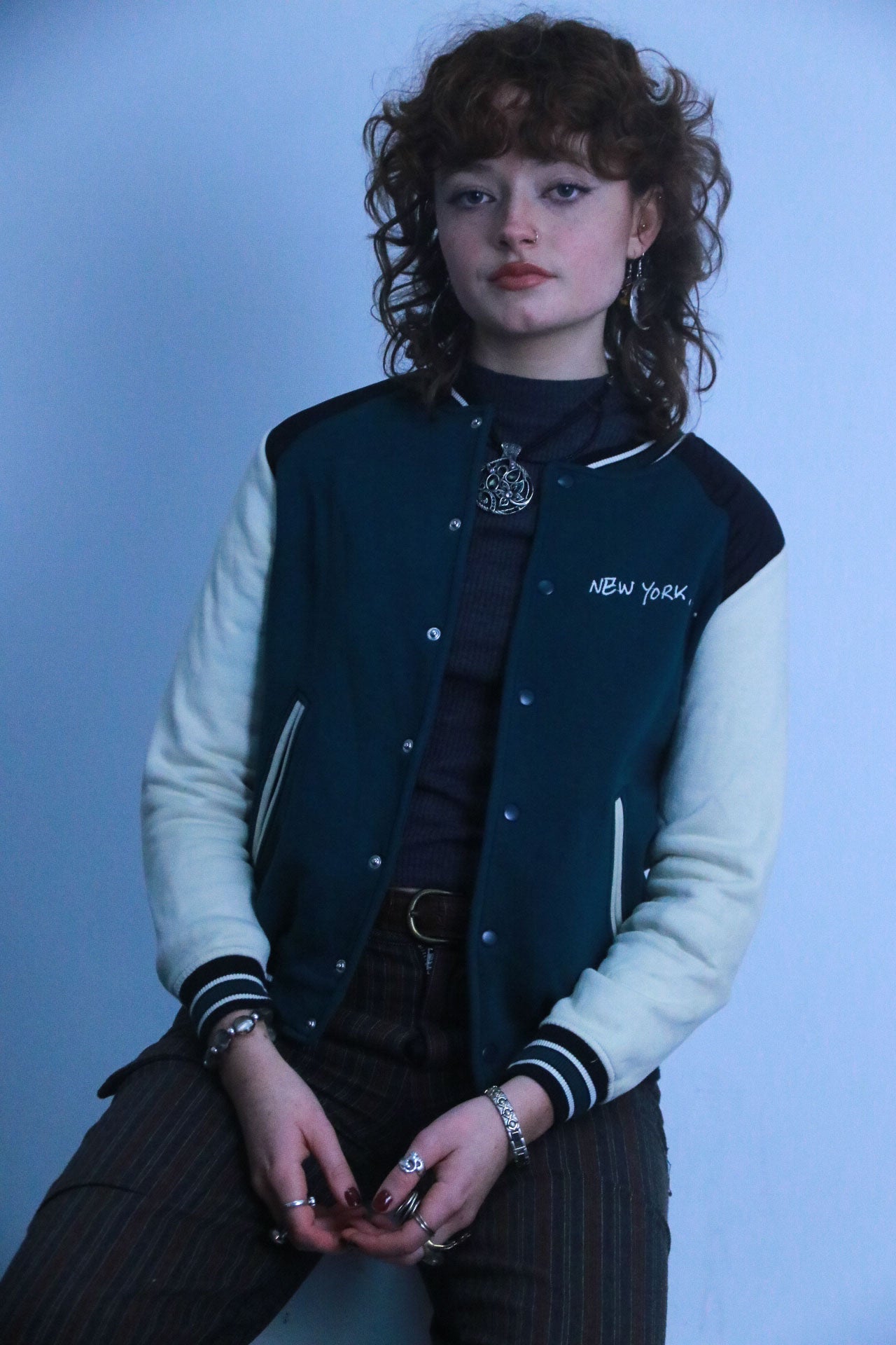 Rubynee Vintage new york white and green bomber jacket