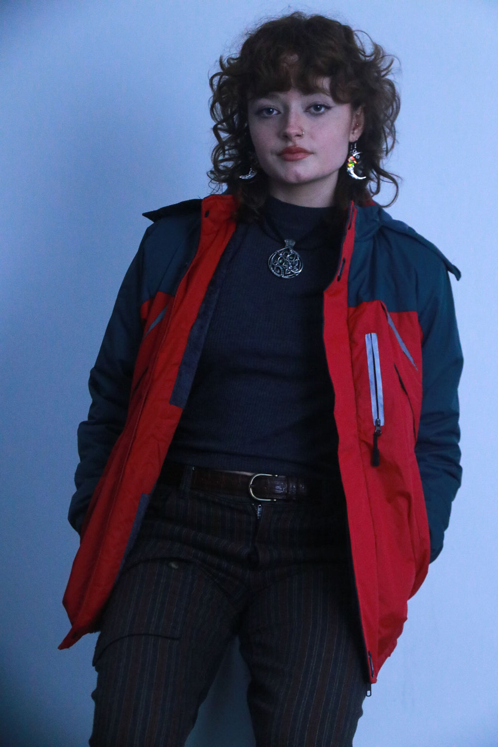 Rubynee vintage red and grey bomber hoodie jacket