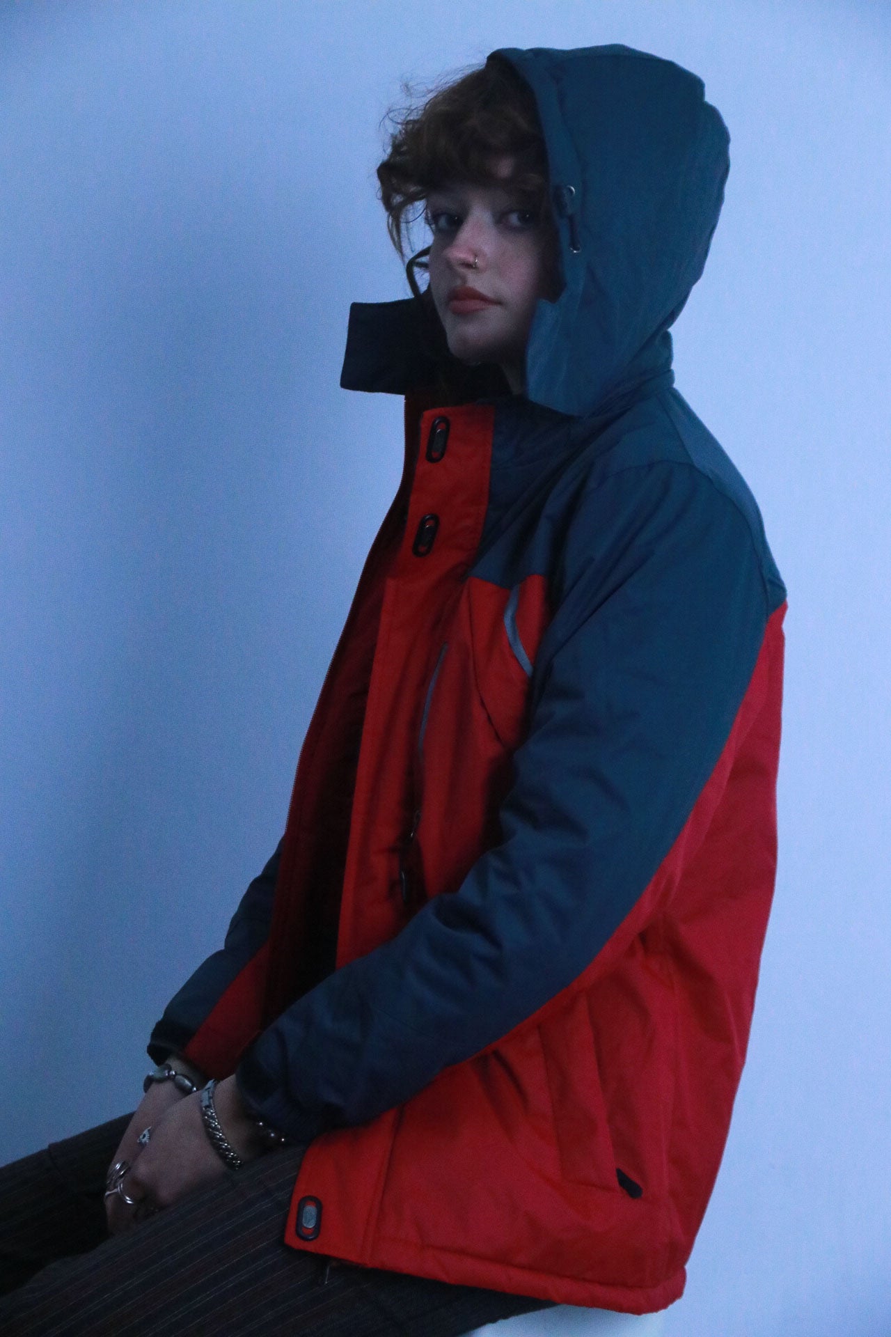 Rubynee vintage red and grey bomber hoodie jacket