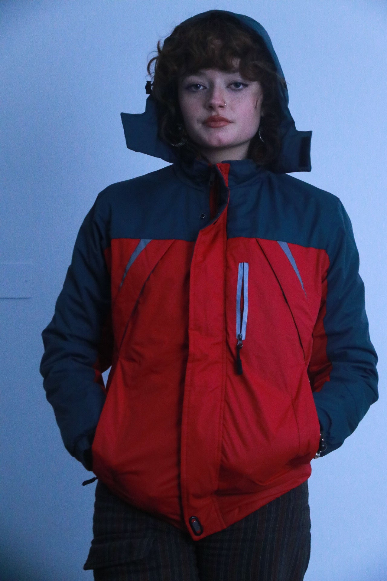 Rubynee vintage red and grey bomber hoodie jacket