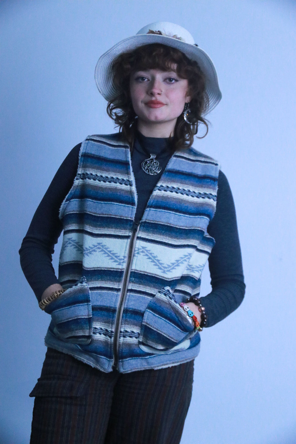 Rubynee vintage sleeveless multi zip up jacket