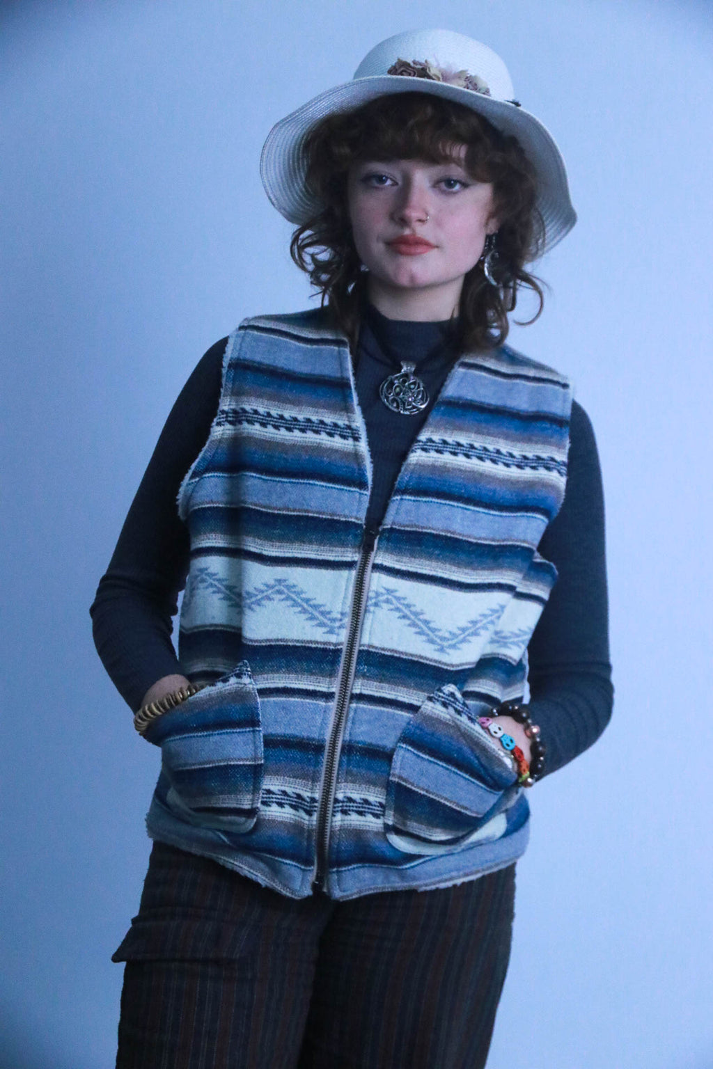 Rubynee vintage sleeveless multi zip up jacket