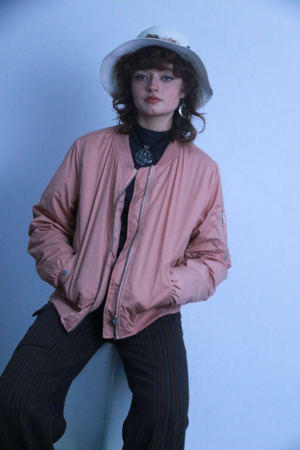 Rubynee Vintage bomber pink zip up jacket