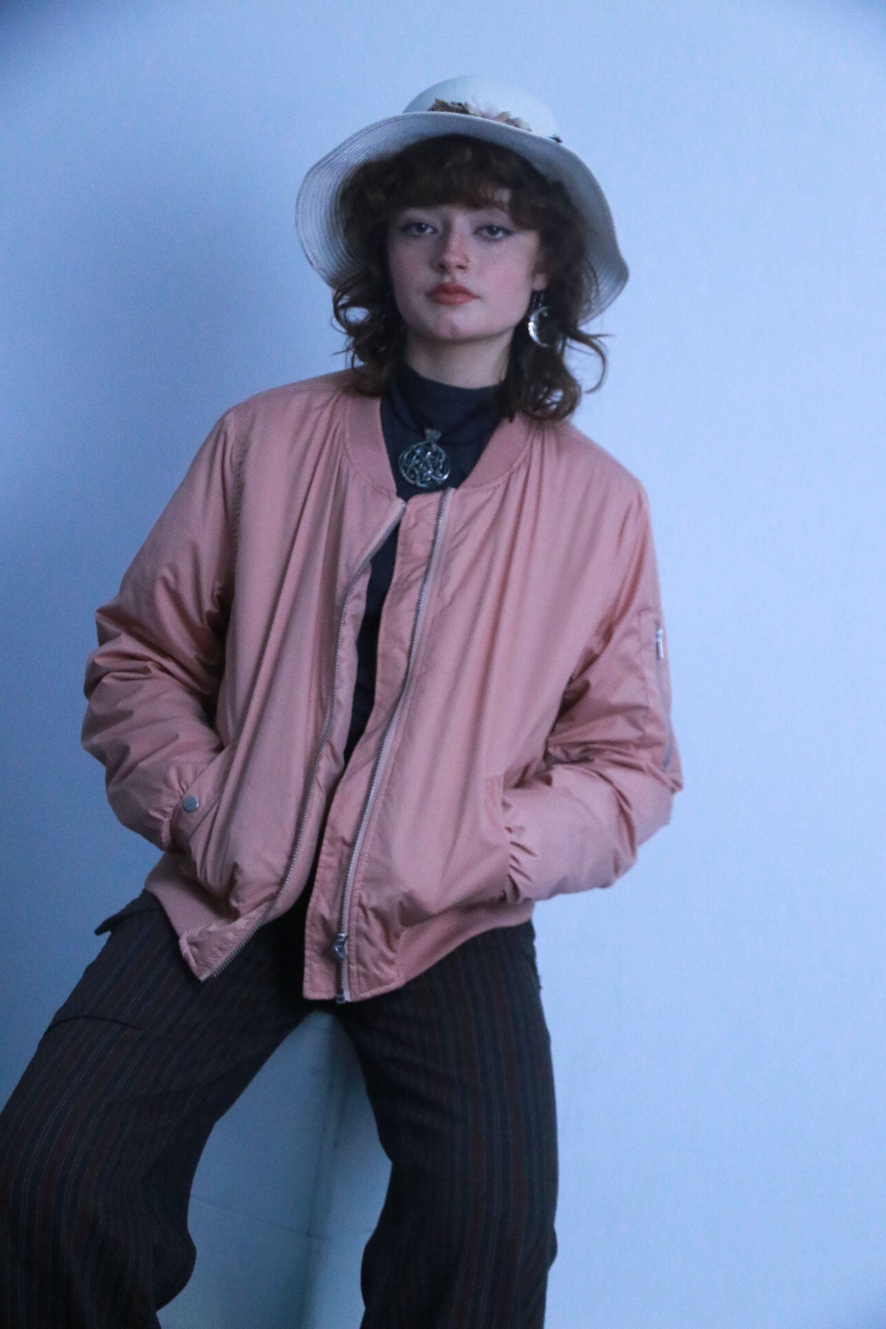 Rubynee Vintage bomber pink zip up jacket