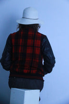 Rubynee vintage leather checkered bomber jacket