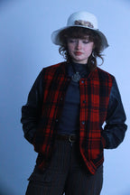 Rubynee vintage leather checkered bomber jacket