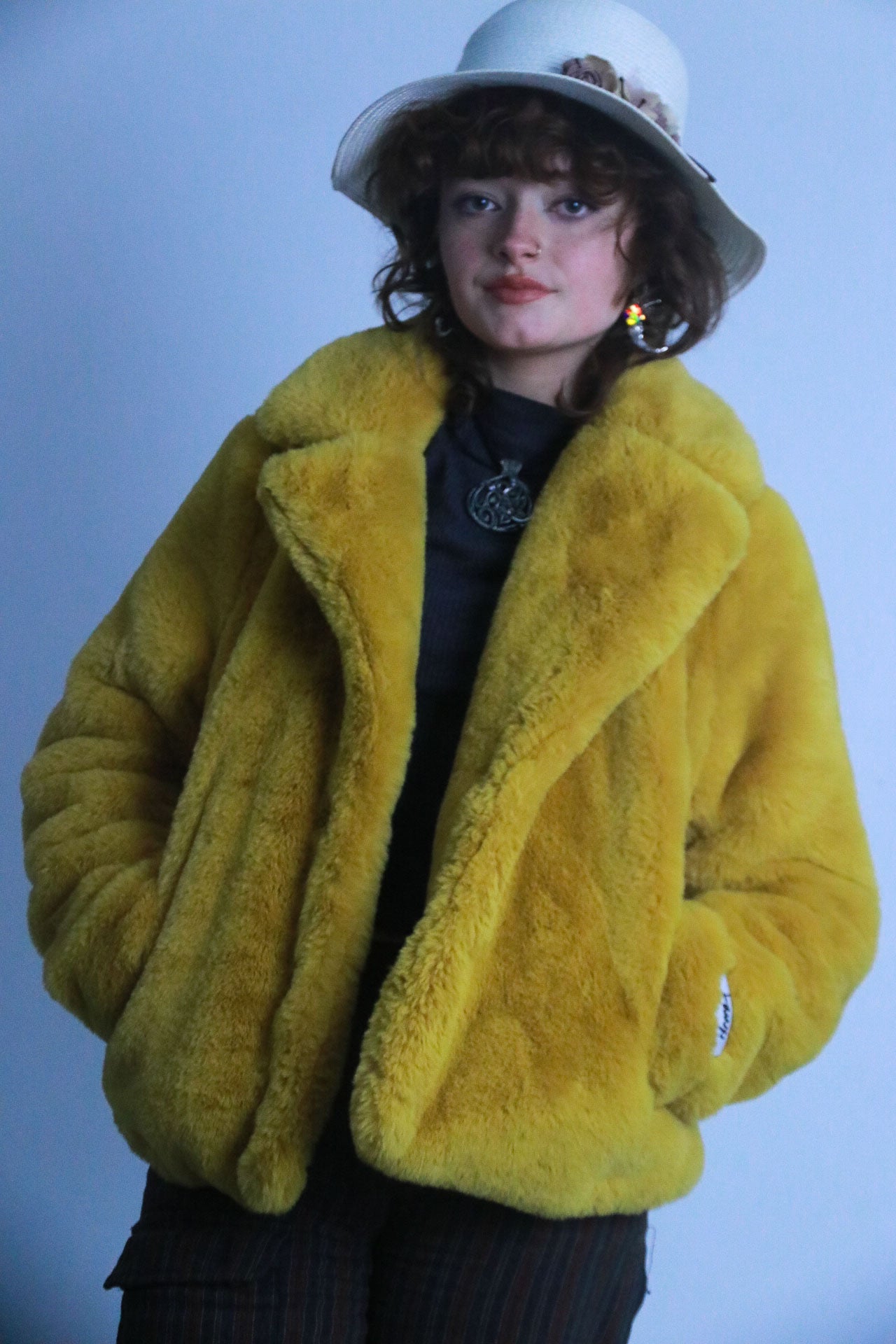Rubynee vintage thick fur yellow jacket