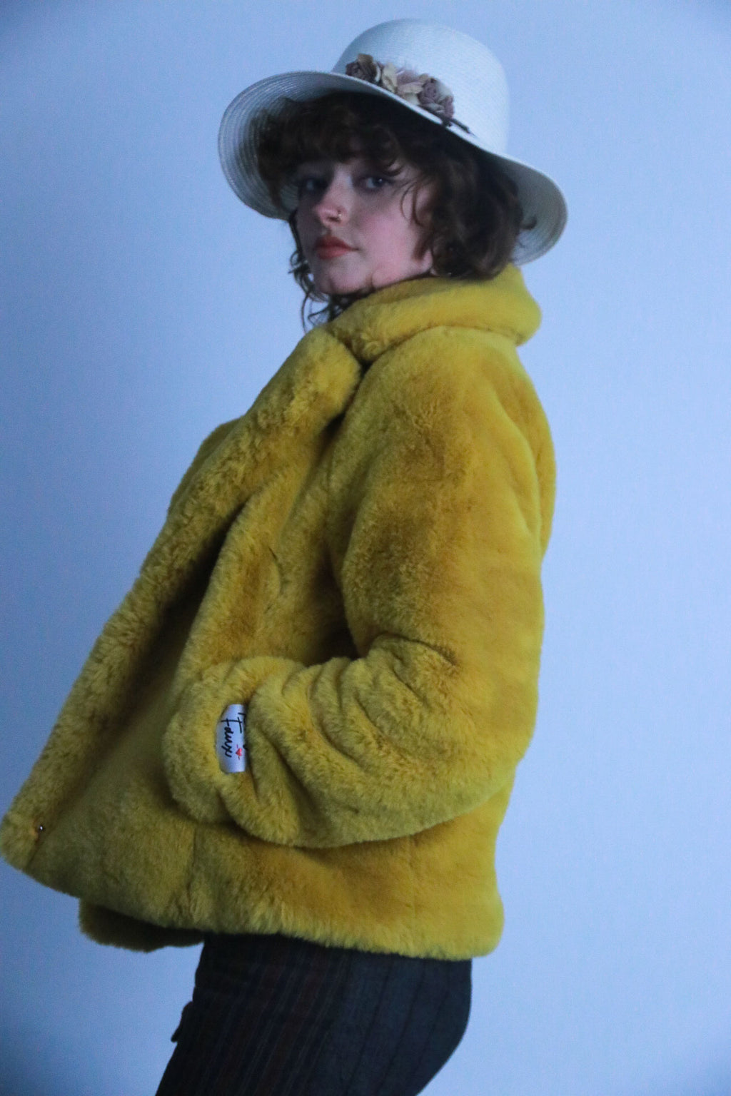 Rubynee vintage thick fur yellow jacket