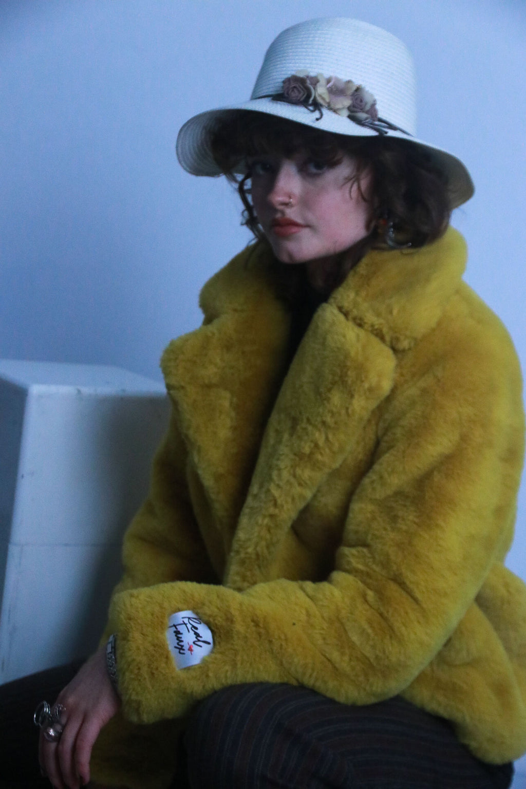 Rubynee vintage thick fur yellow jacket