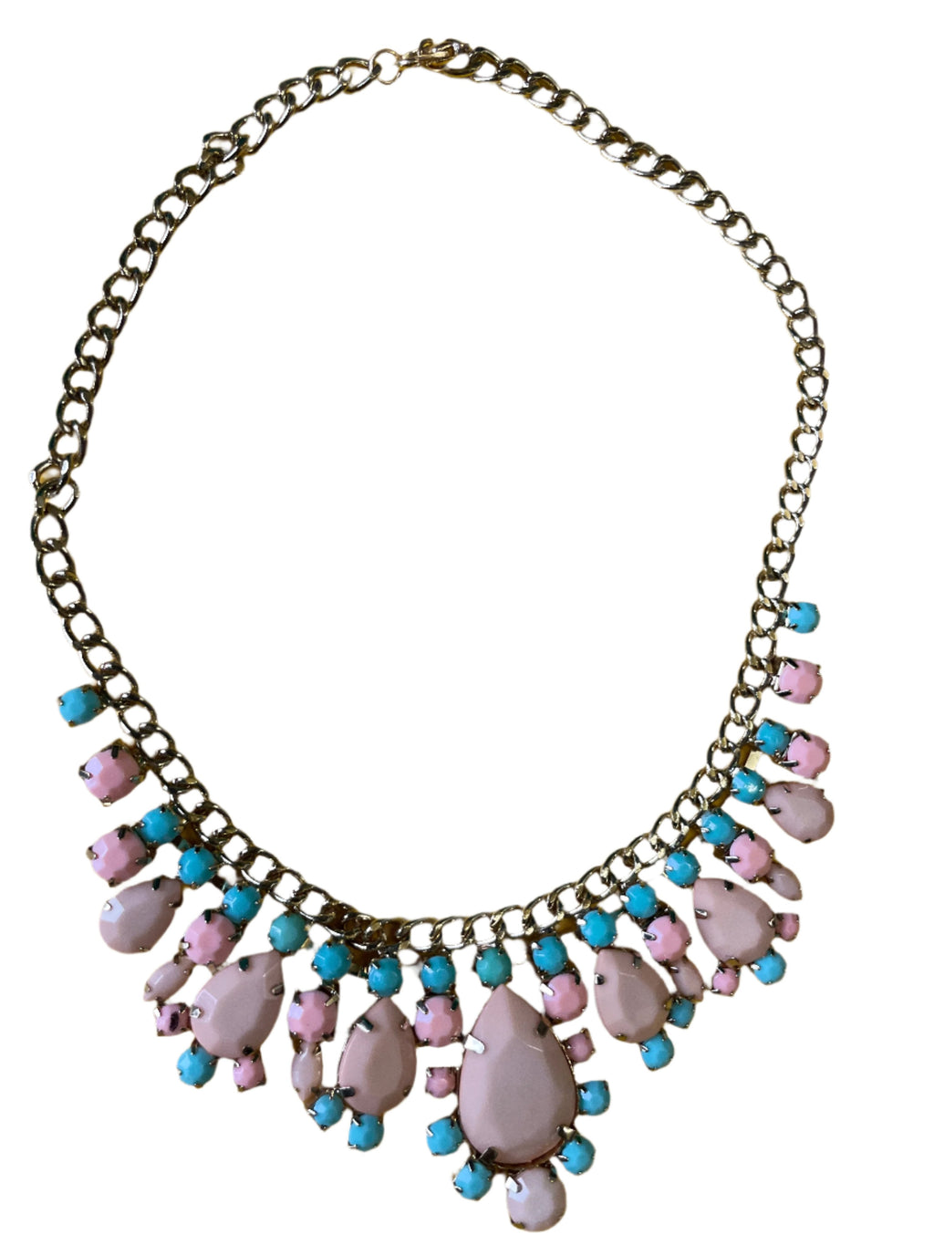 GOAH Gold chain women's necklace with peach and sky blue pendant