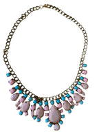 GOAH Gold chain women's necklace with peach and sky blue pendant