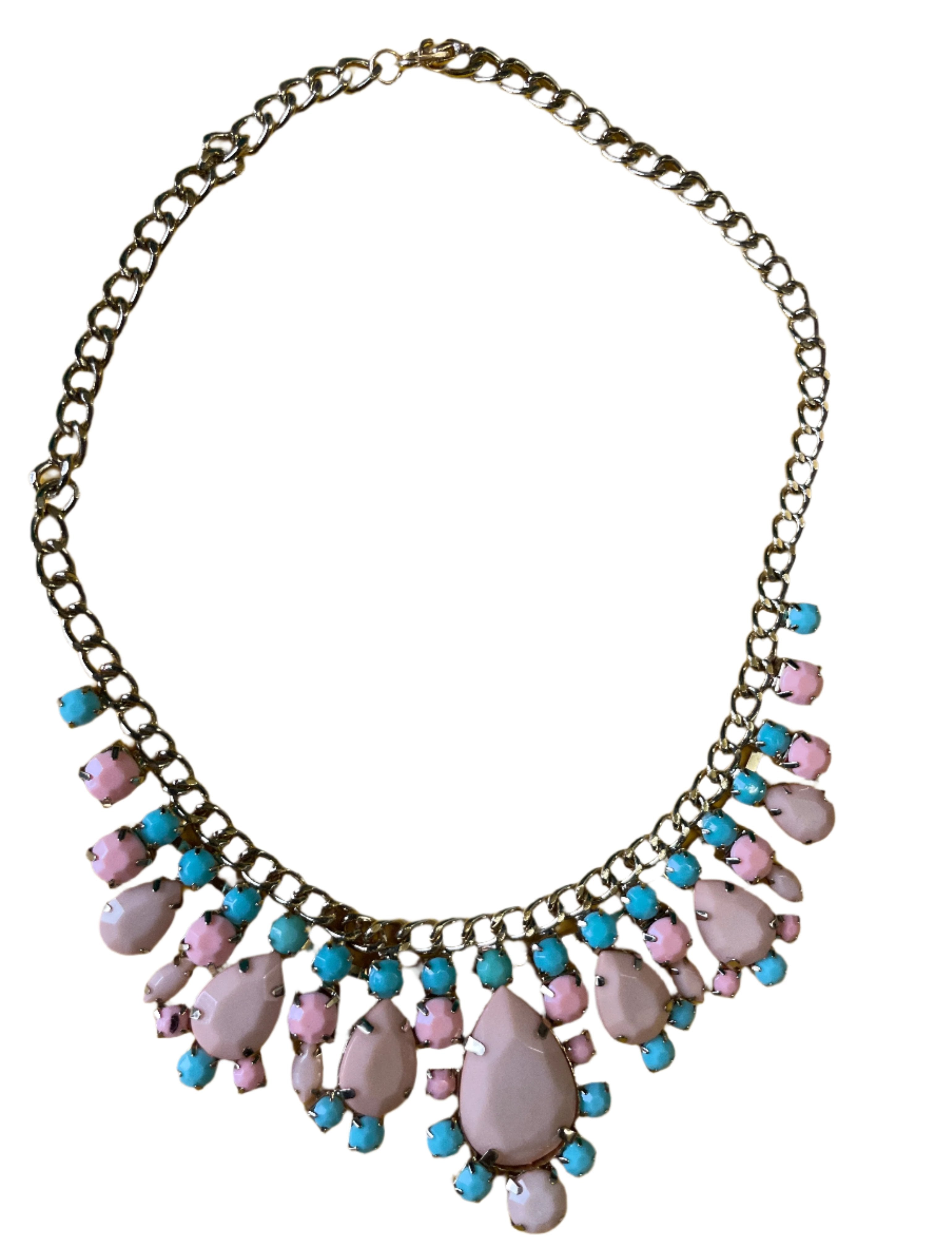 GOAH Gold chain women's necklace with peach and sky blue pendant