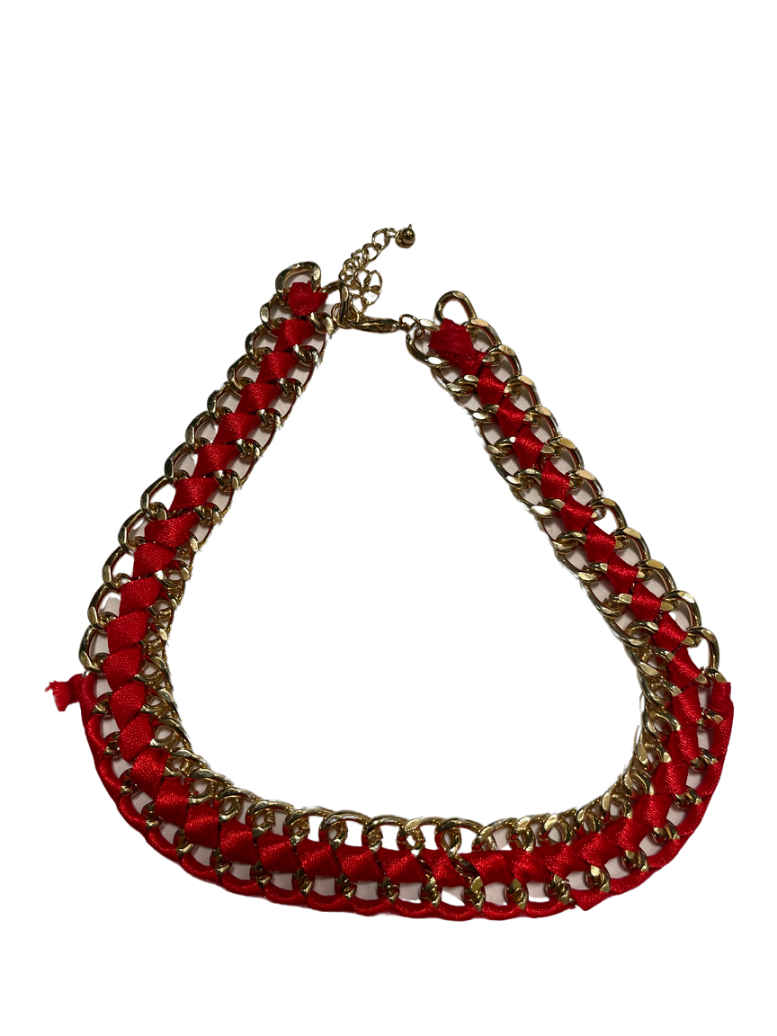 GOAH Gold and Red Threaded Chunky Women's Necklace