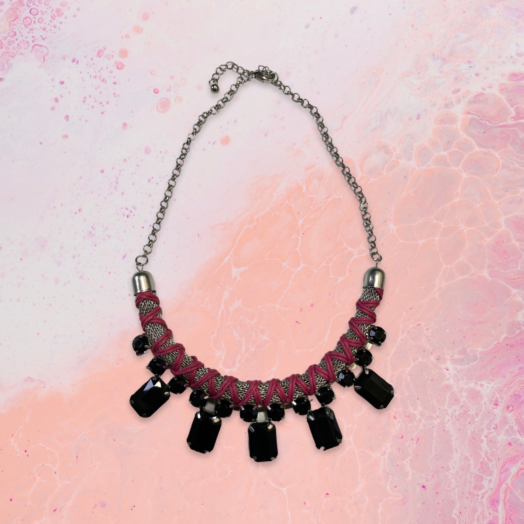 GOAH Pink and black studded womens necklace
