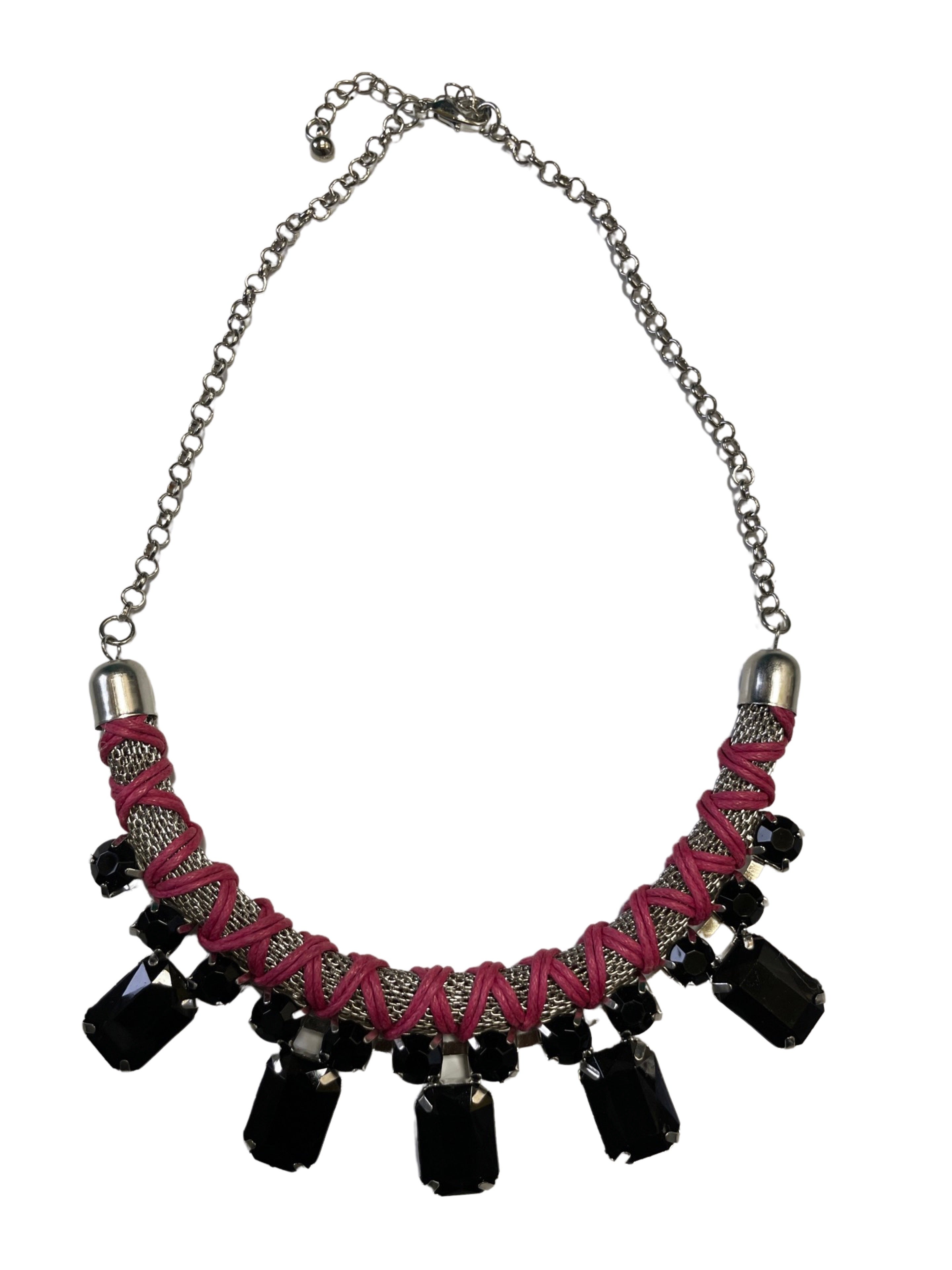 GOAH Pink and black studded womens necklace