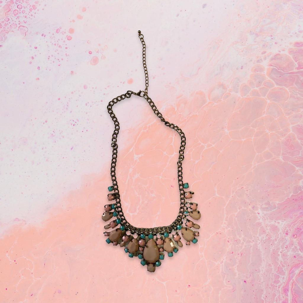 GOAH Orange and blue studded gold womens necklace