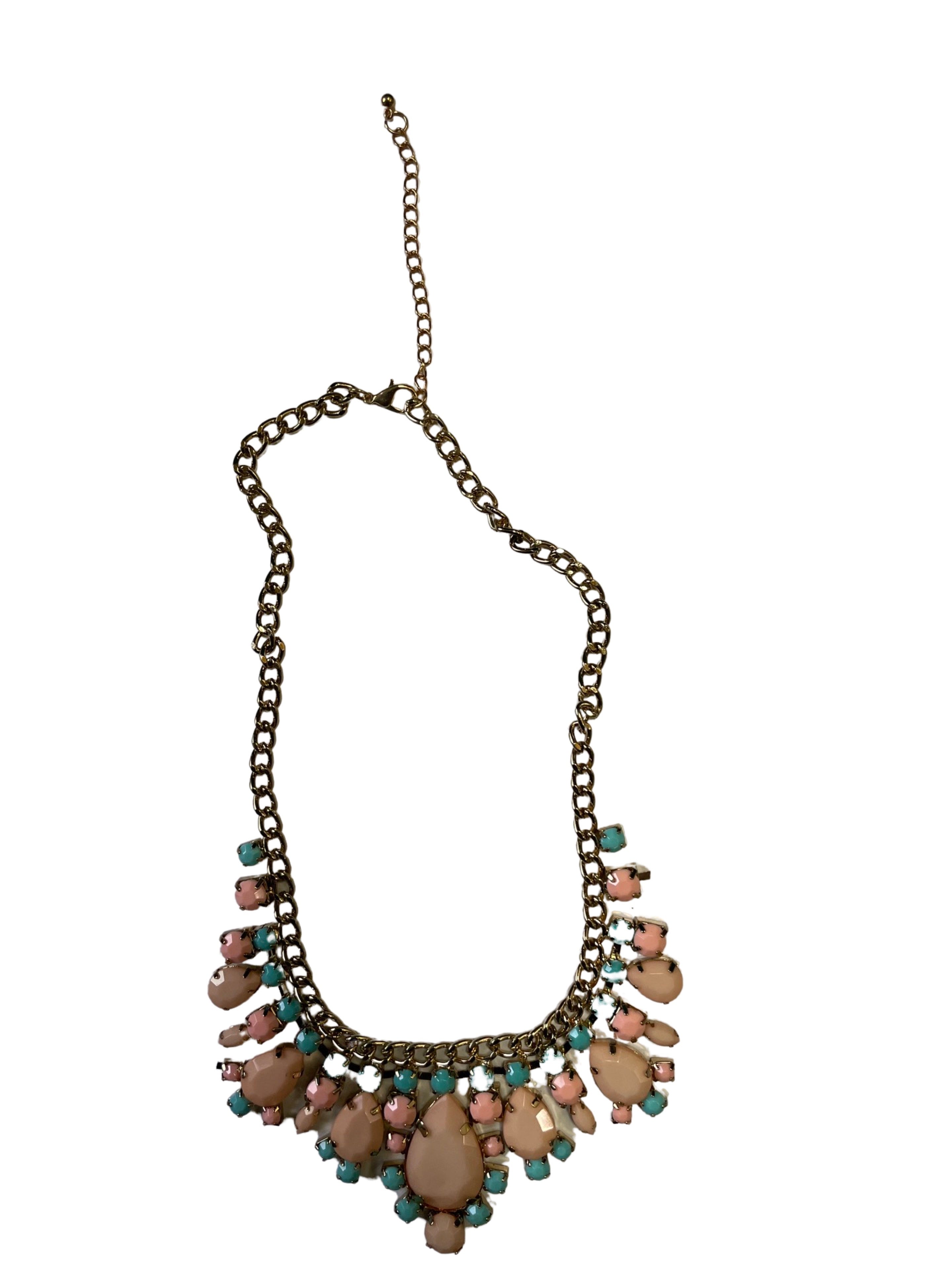 GOAH Orange and blue studded gold womens necklace