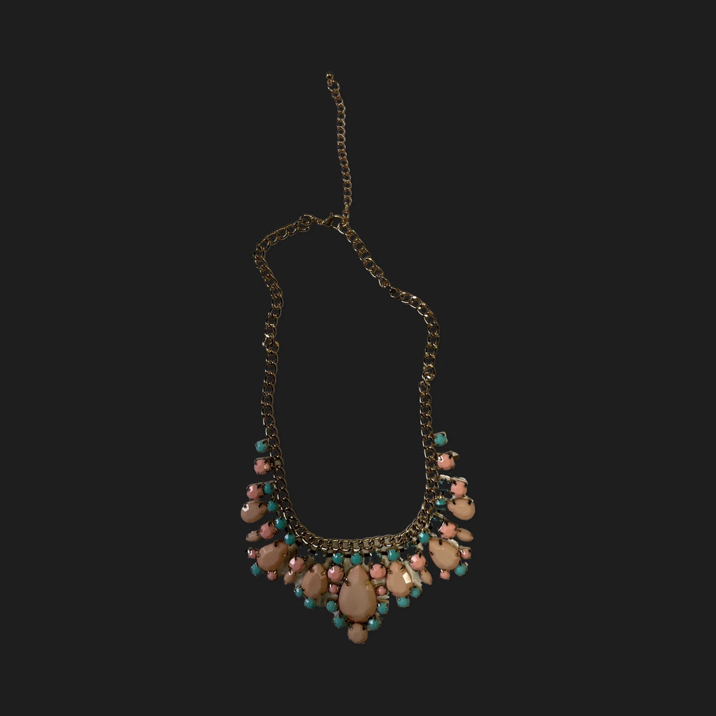 GOAH Orange and blue studded gold womens necklace