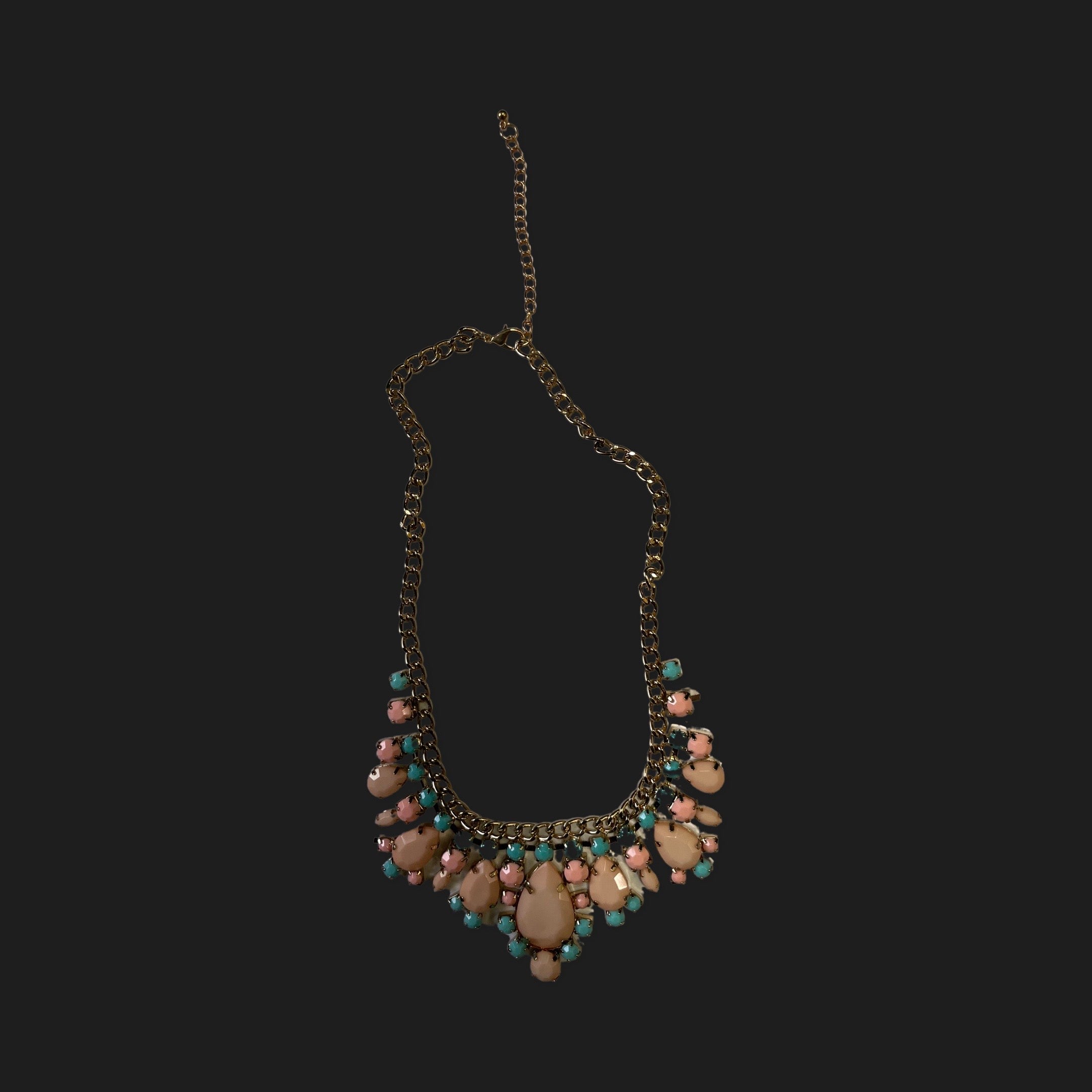 GOAH Orange and blue studded gold womens necklace