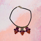 GOAH Purple and red studded black threaded women's necklace