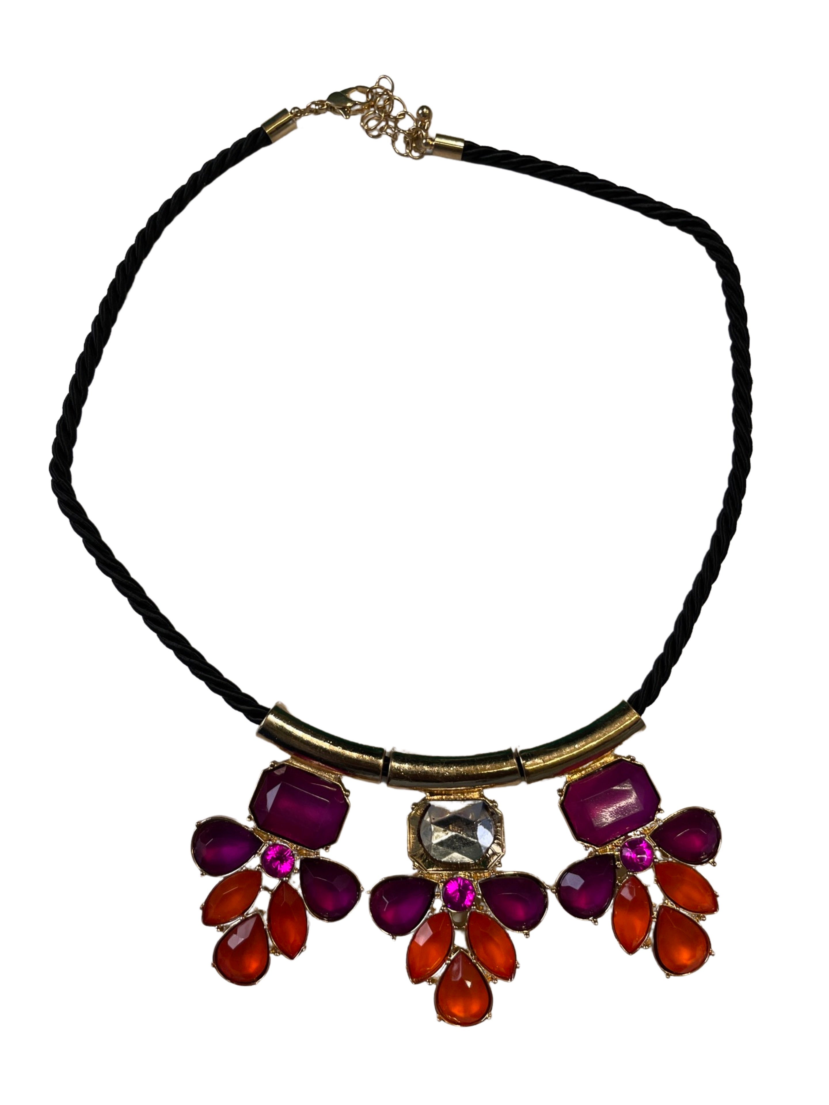 GOAH Purple and red studded black threaded women's necklace