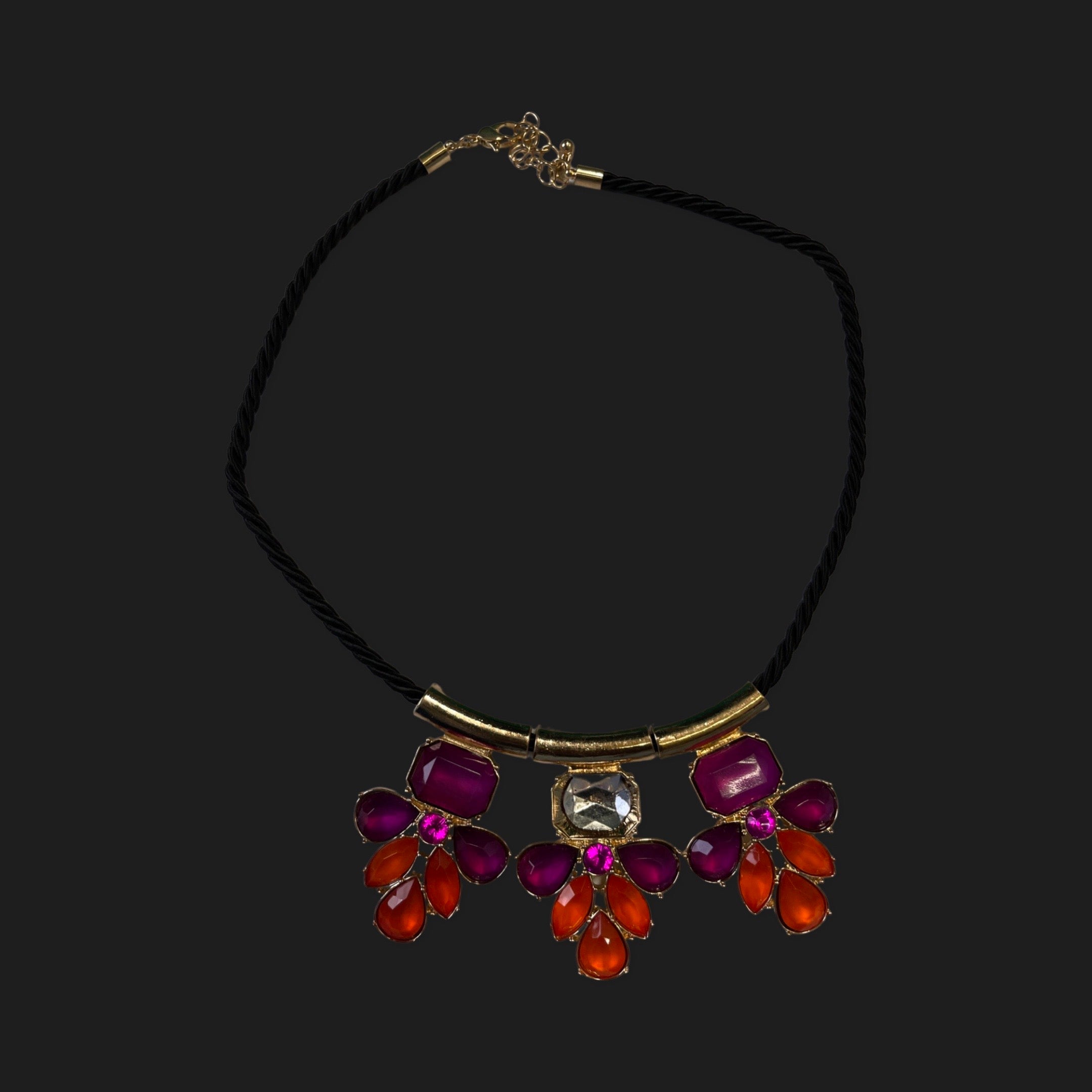 GOAH Purple and red studded black threaded women's necklace