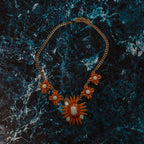 GOAH Orange flowerish studded gold plated womens necklace