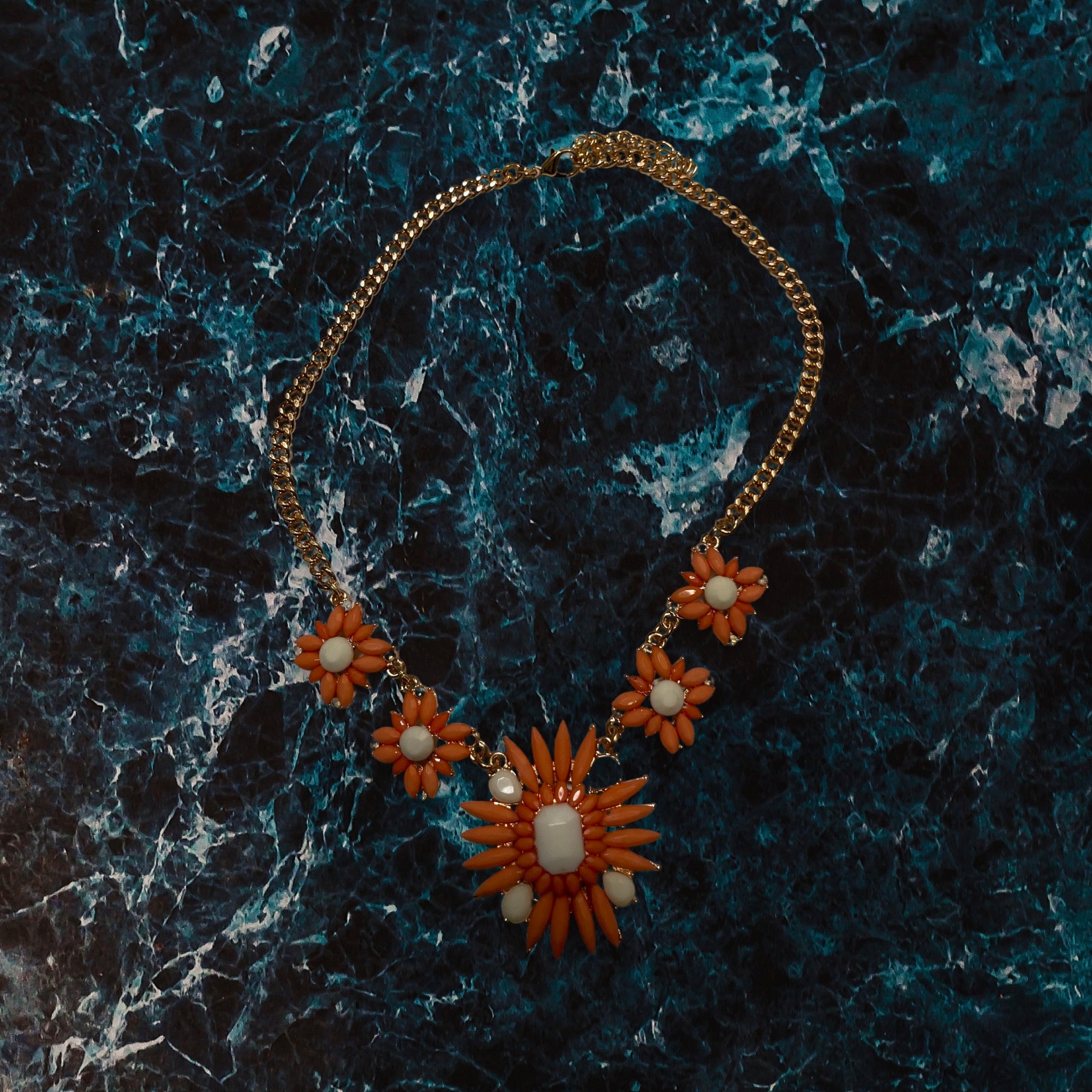 GOAH Orange flowerish studded gold plated womens necklace