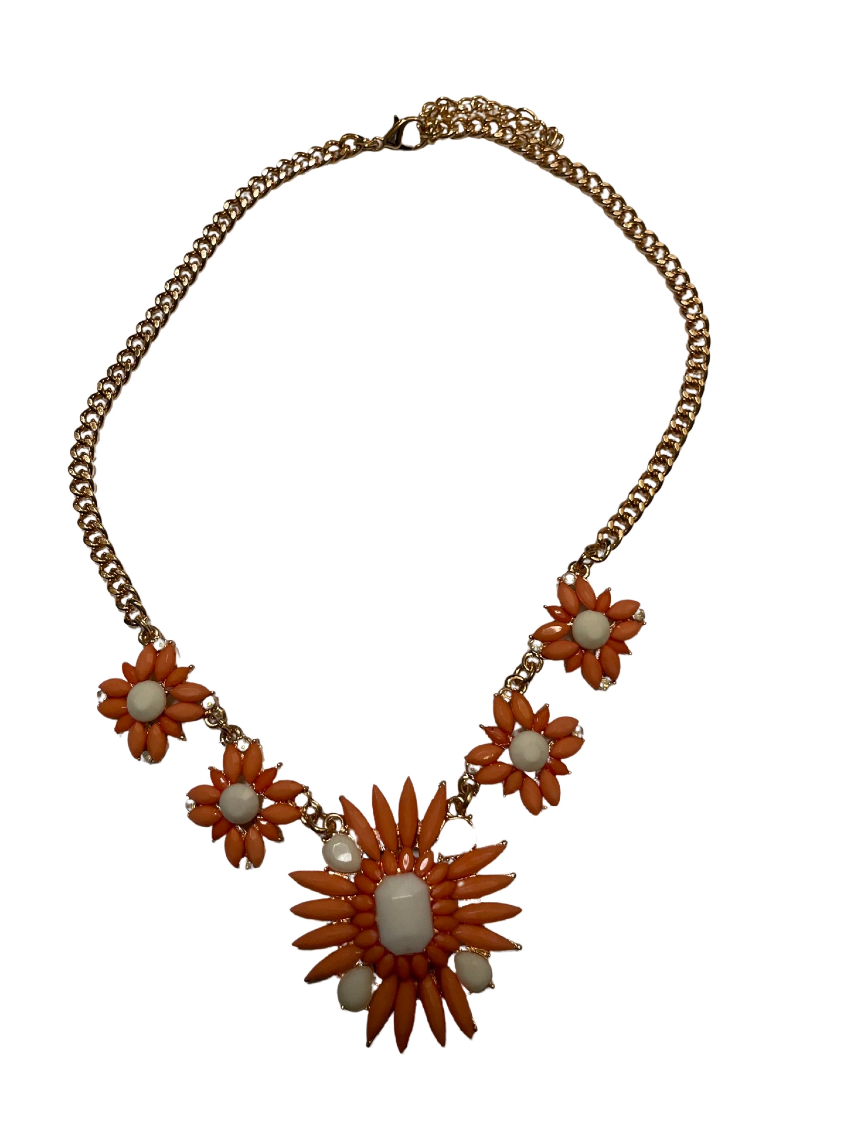GOAH Orange flowerish studded gold plated womens necklace