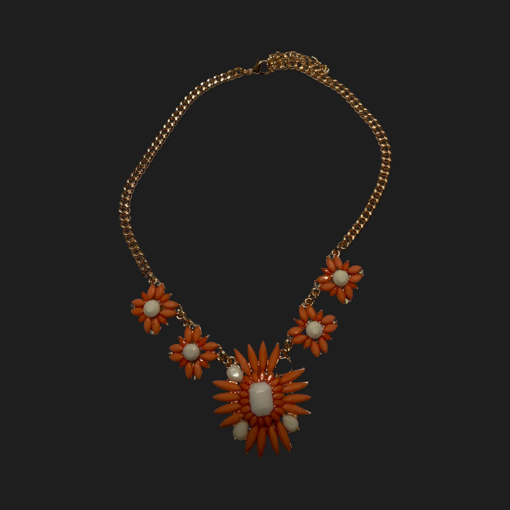 GOAH Orange flowerish studded gold plated womens necklace