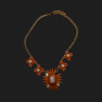 GOAH Orange flowerish studded gold plated womens necklace