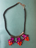 GOAH Black threaded women's necklace with purple and red pendant