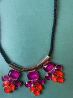 GOAH Black threaded women's necklace with purple and red pendant