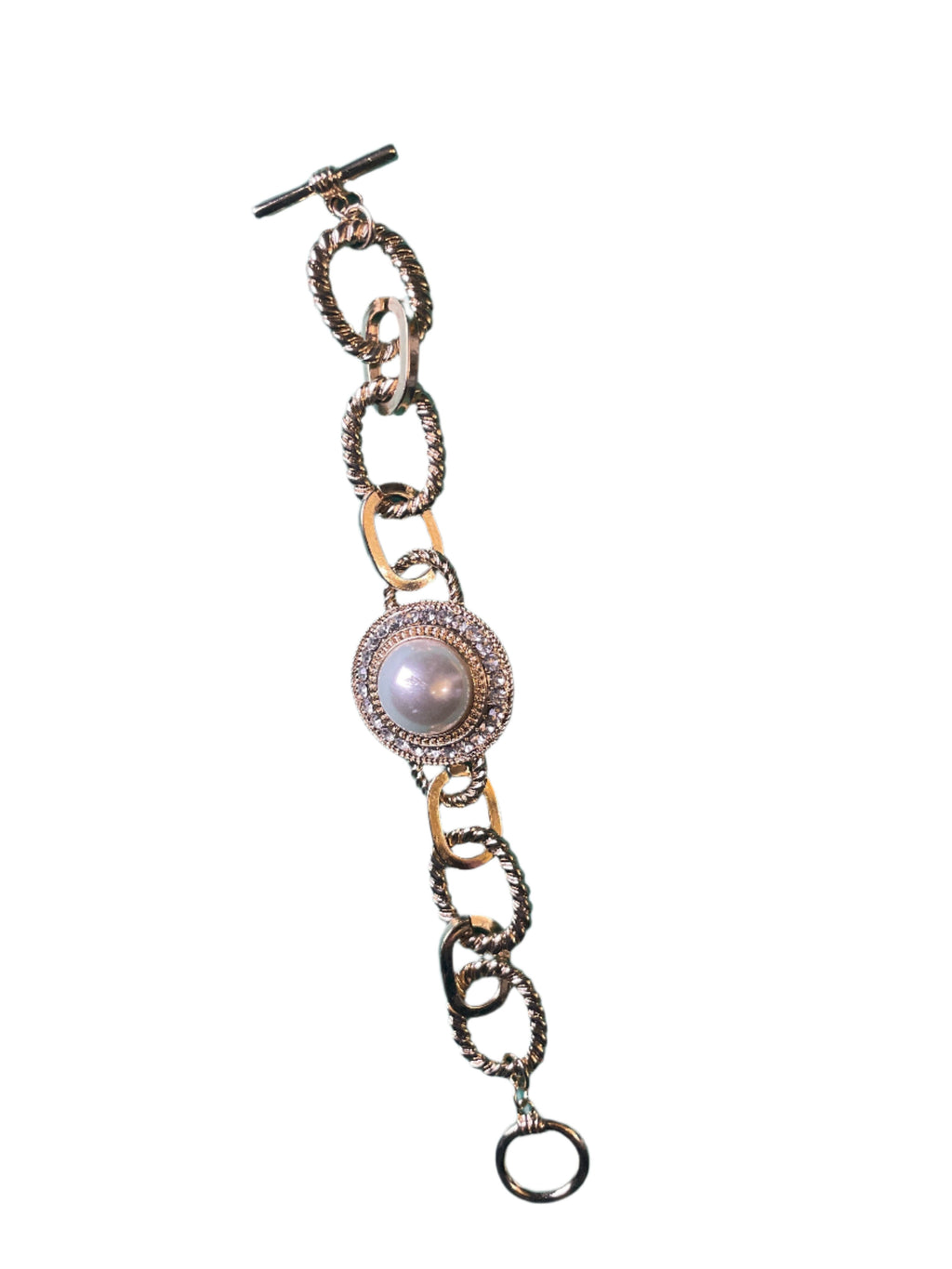 GOAH Gold plated women's hand chain with white ball pendant