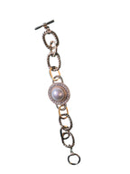 GOAH Gold plated women's hand chain with white ball pendant