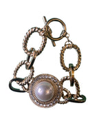 GOAH Gold plated women's hand chain with white ball pendant