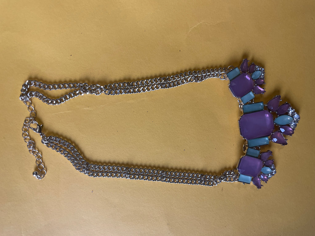 GOAH Silver-plated women's necklace with purple and grey pendant