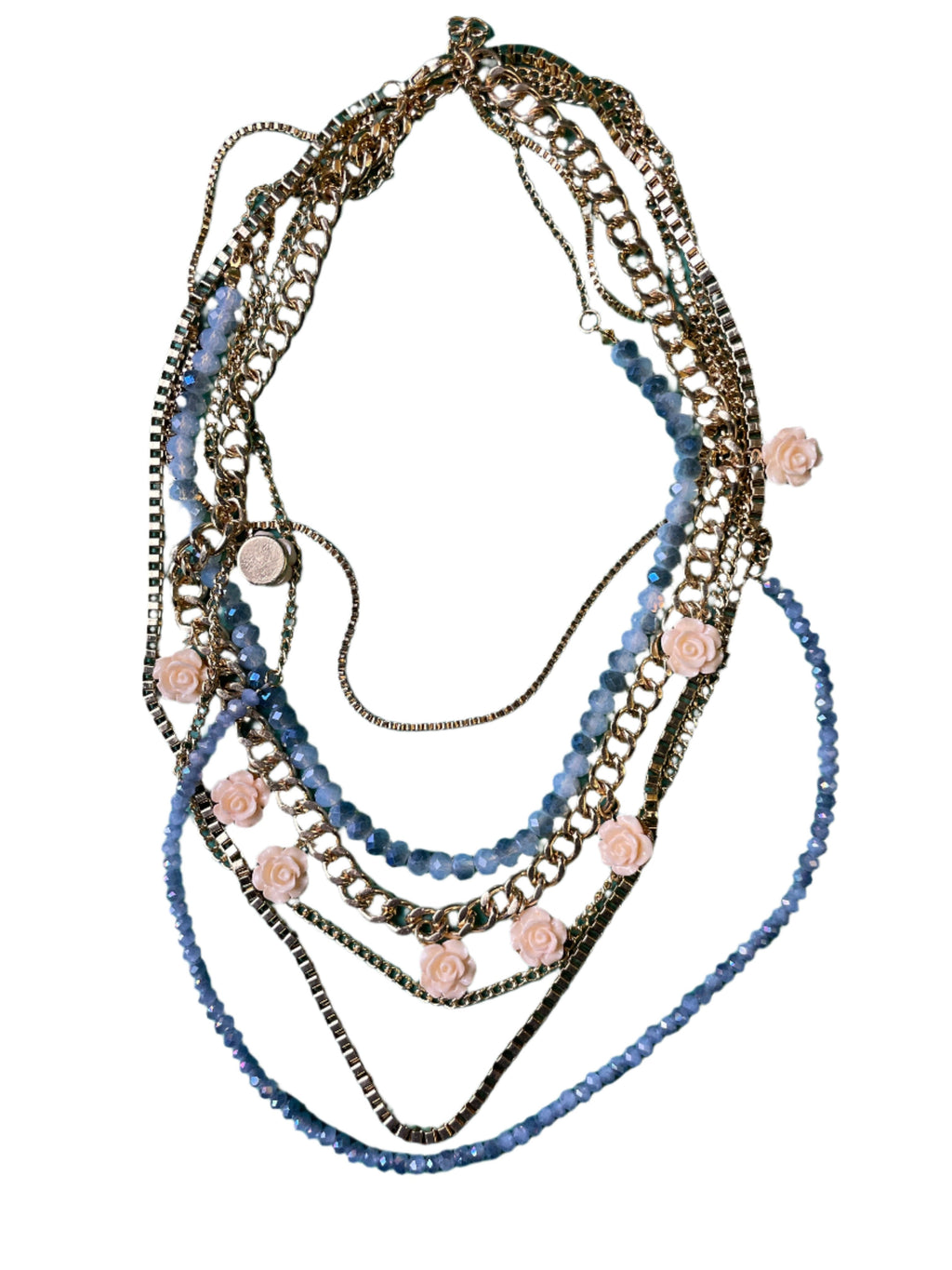 GOAH Gold plated women's necklace with blue bead and creamy flower