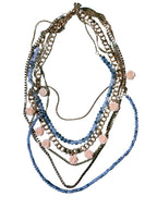 GOAH Gold plated women's necklace with blue bead and creamy flower