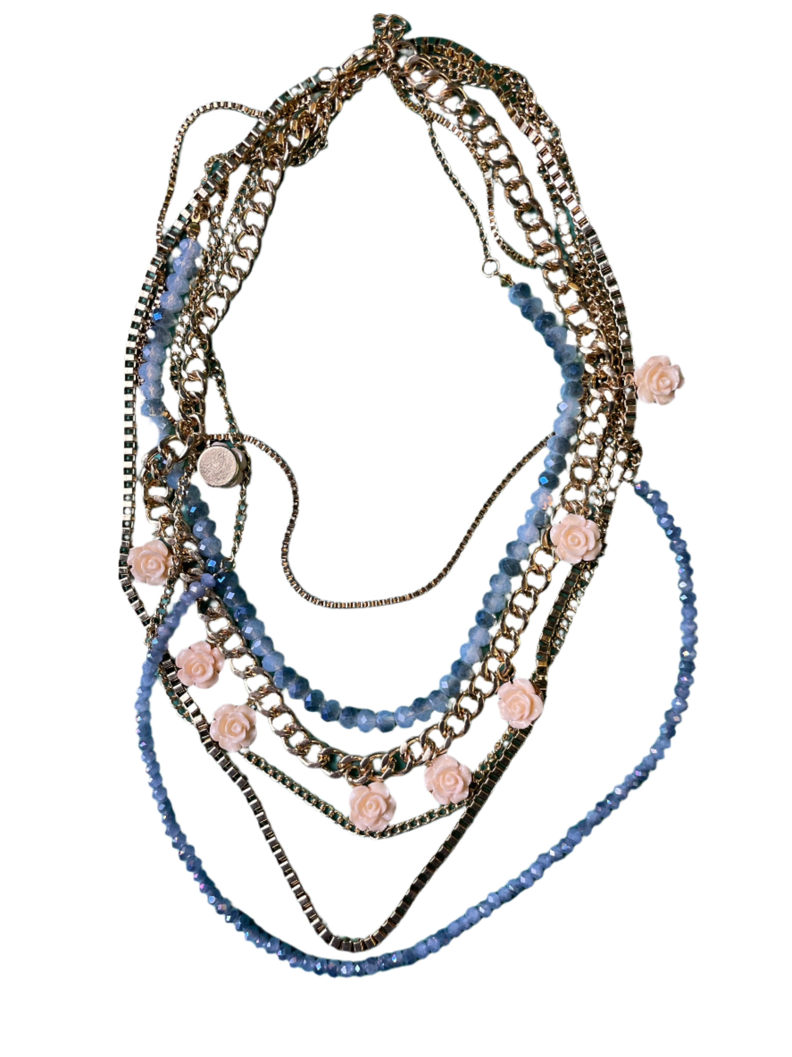 GOAH Gold plated women's necklace with blue bead and creamy flower