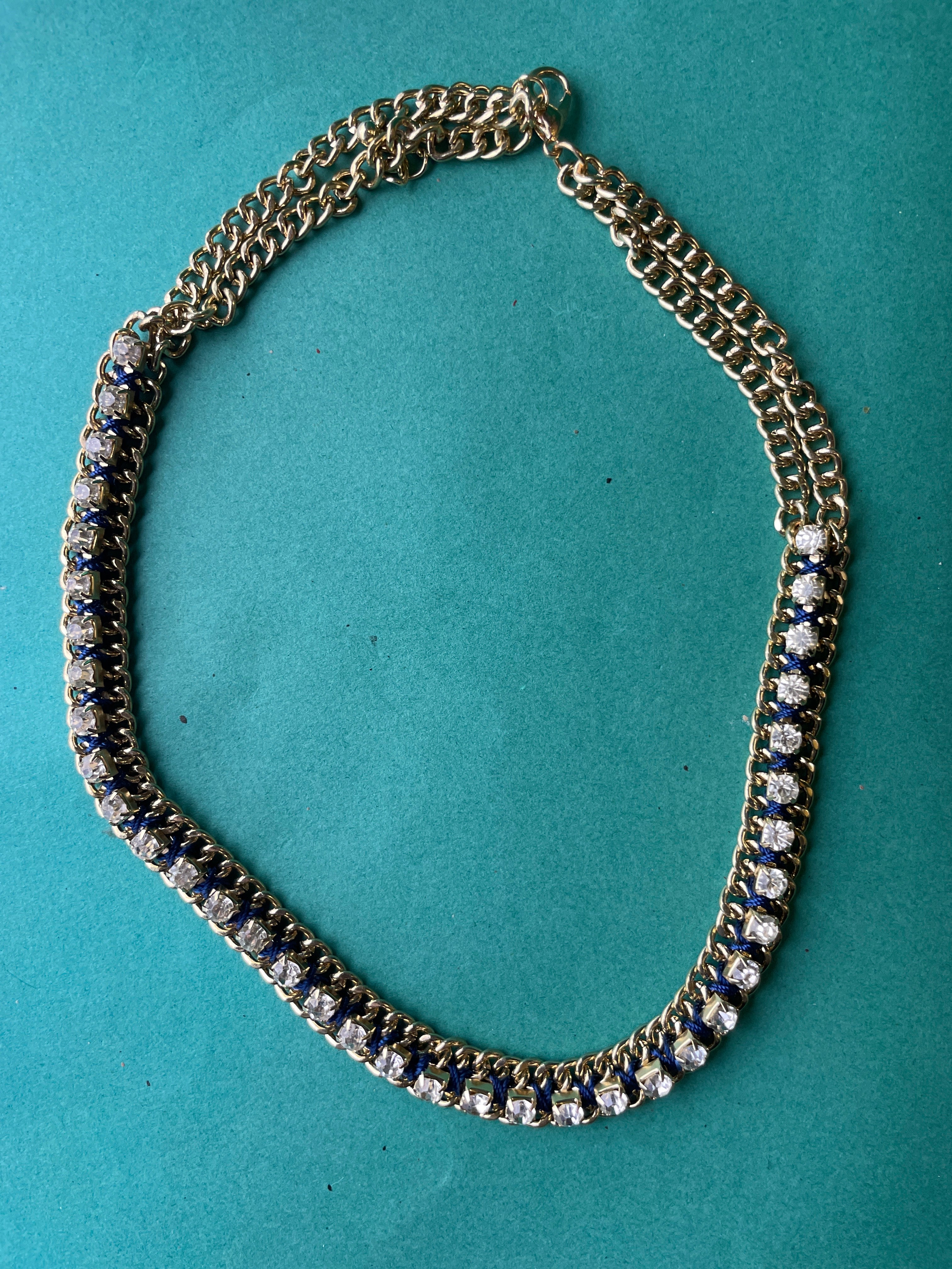 GOAH Gold plated women's necklace with blue and white pendant