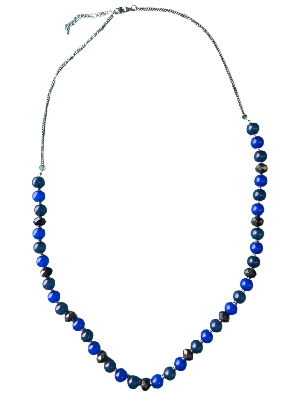 Women's Elegant Silver Chain Necklace with Dazzling Blue Beads | SKU 173