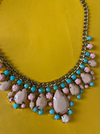 GOAH Gold chain women's necklace with peach and sky blue pendant