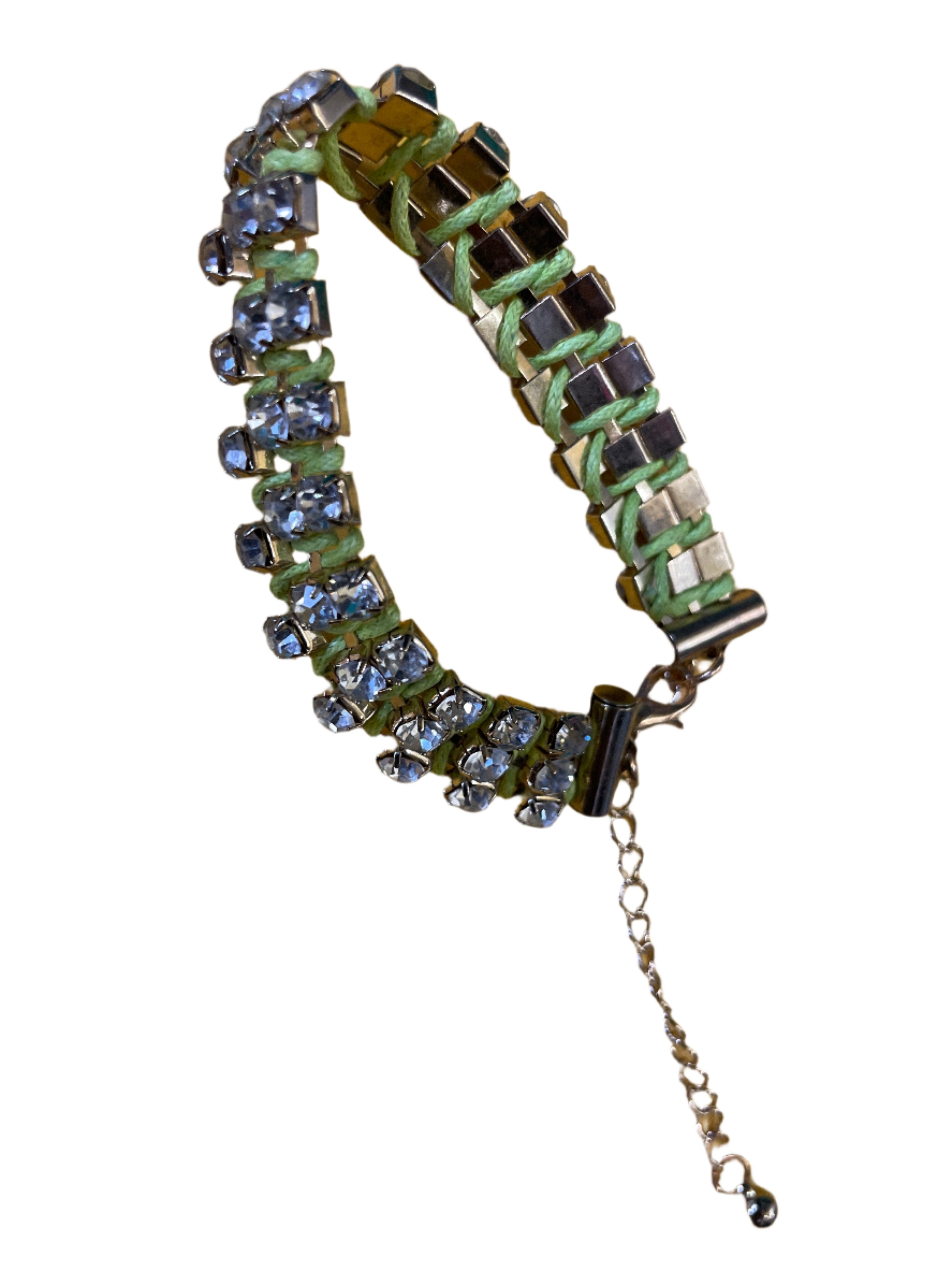 GOAH Gold chain women's necklace with a green line and crystal pendant