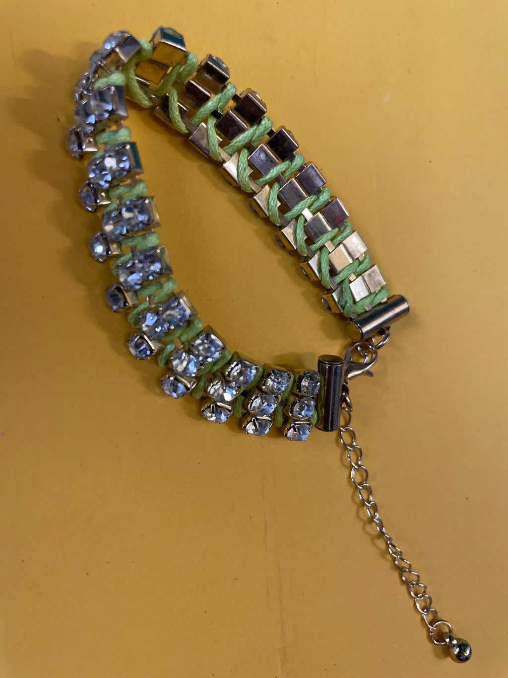 GOAH Gold chain women's necklace with a green line and crystal pendant