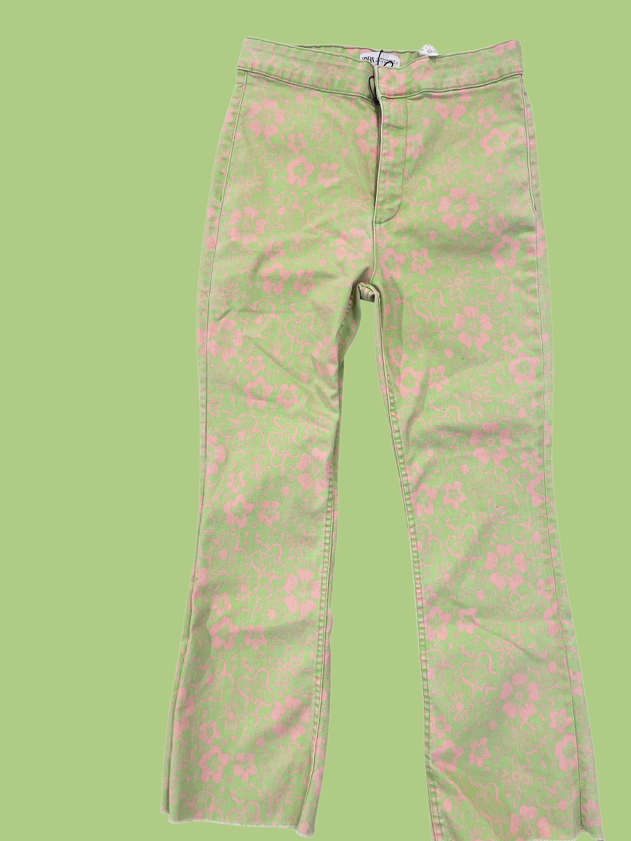 Vintage green and pink zara bootcut trouser